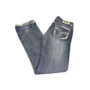 Rock & Roll Cowgirl Jeans Womens 29 Blue Low Rise Bootcut Rhinestone Bling Denim